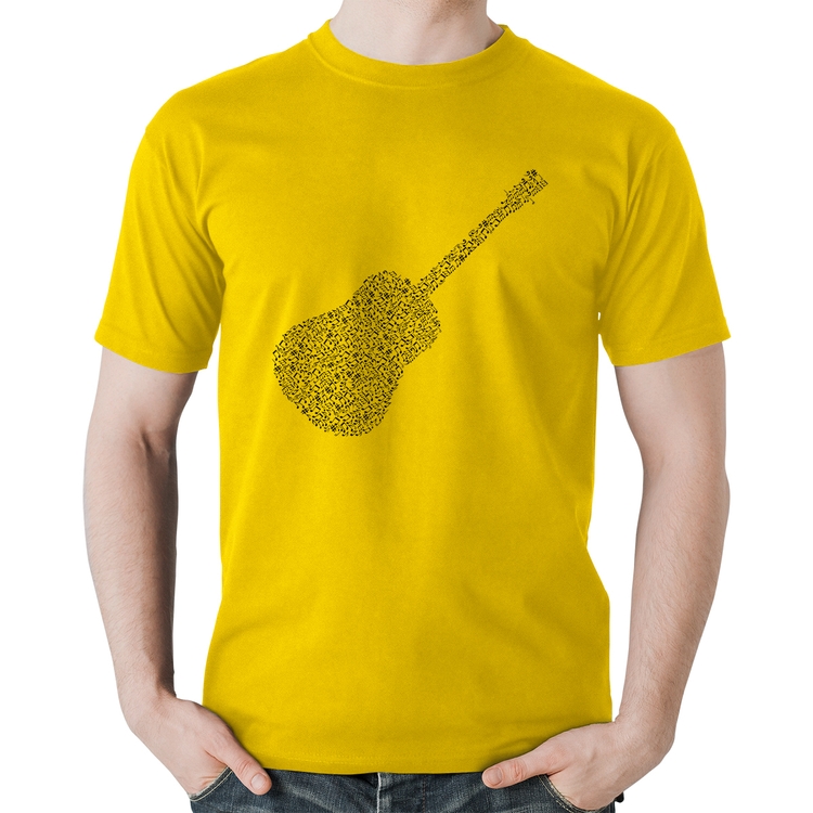 Camiseta Algodão Violão Notas Musicais - Amarela