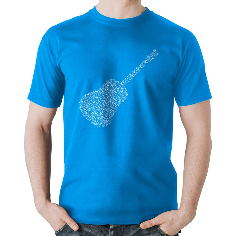 Camiseta Algodão Violão Notas Musicais - Azul