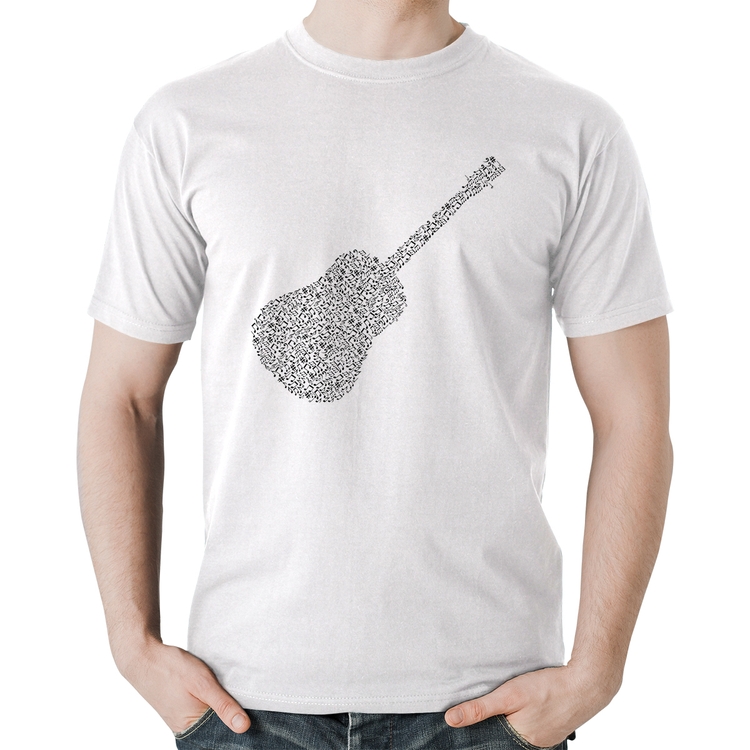 Camiseta Algodão Violão Notas Musicais - Branca
