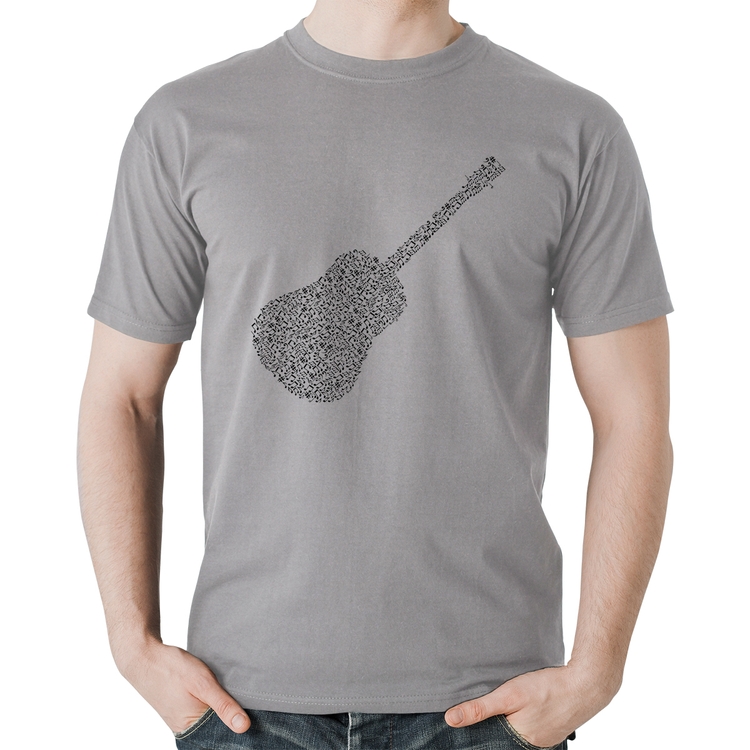 Camiseta Algodão Violão Notas Musicais - Cinza