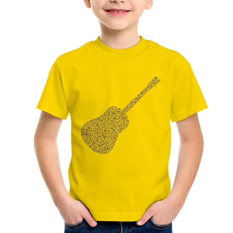 Camiseta Infantil Violão Notas Musicais - Amarela