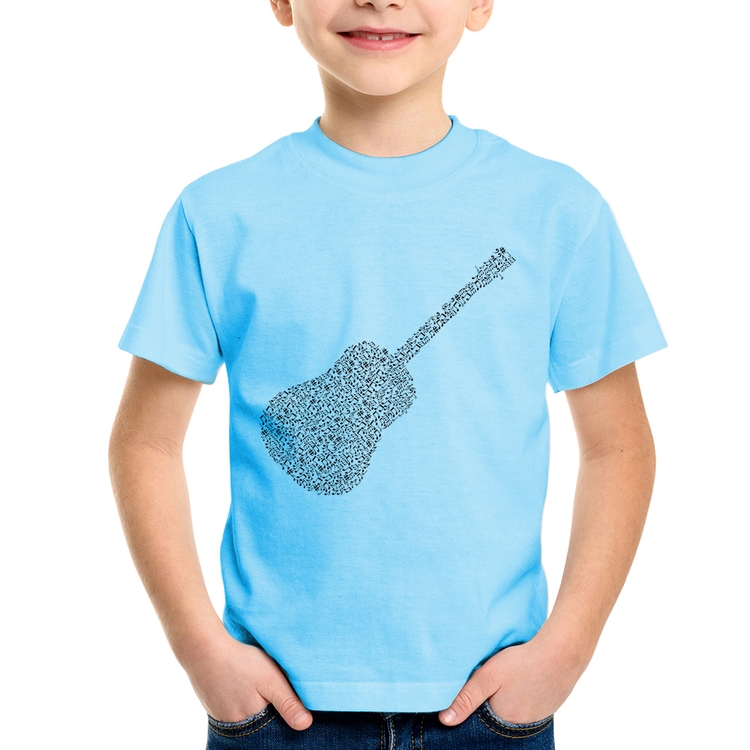 Camiseta Infantil Violão Notas Musicais - Azul Bebê