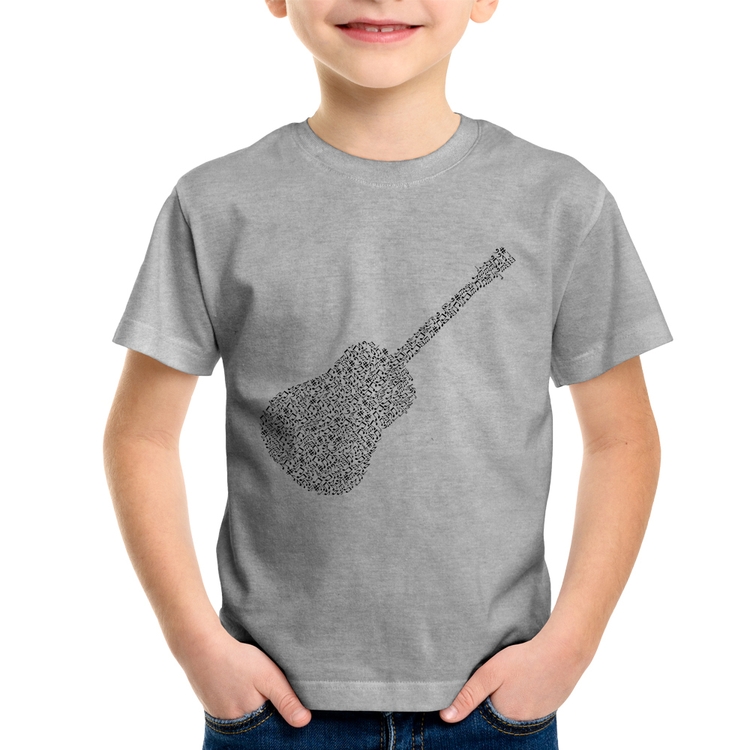 Camiseta Infantil Violão Notas Musicais - Cinza