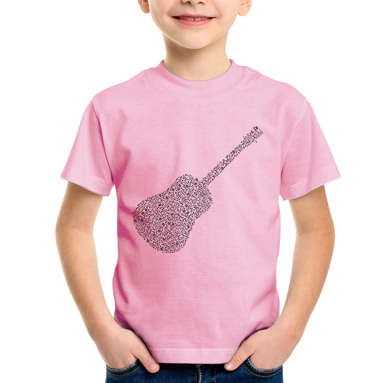 Camiseta Infantil Violão Notas Musicais - Rosa Bebê