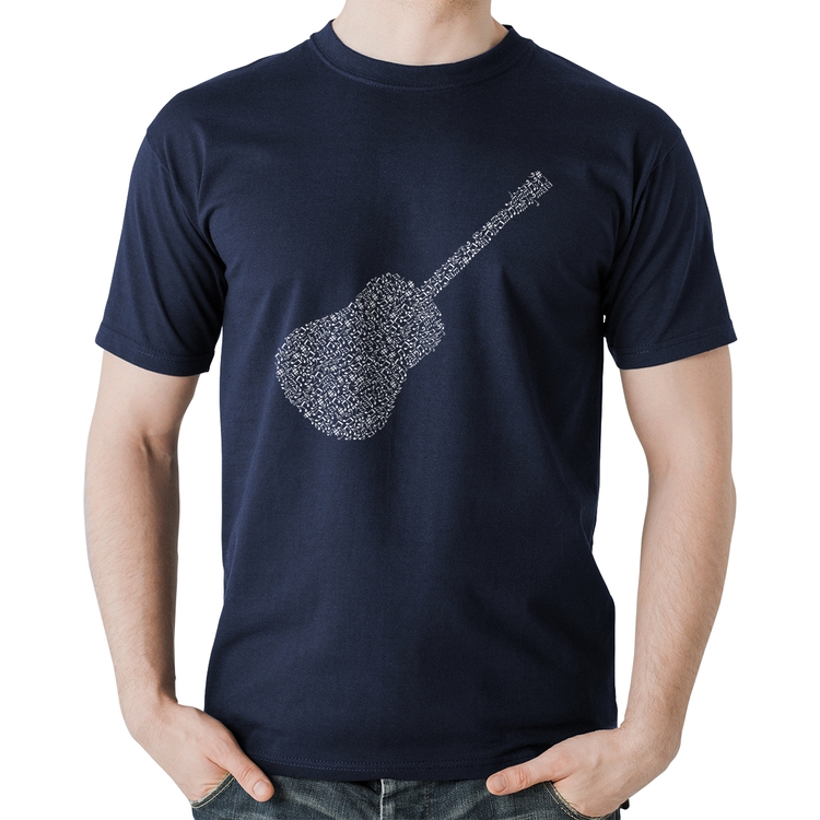 Camiseta Algodão Violão Notas Musicais - Marinho