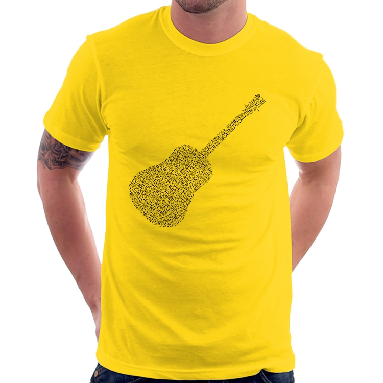 Camiseta Violão Notas Musicais - Amarela