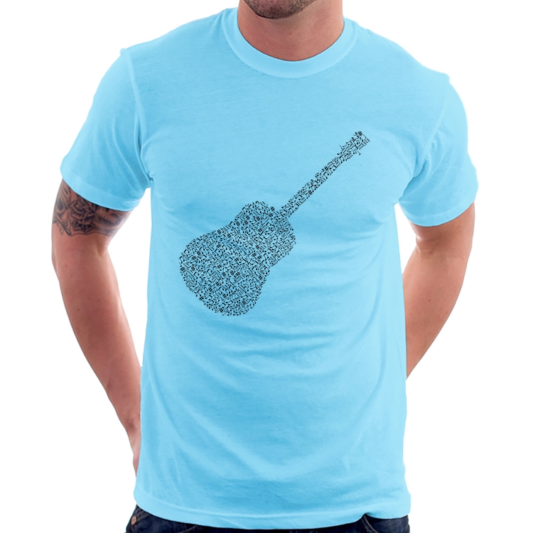 Camiseta Violão Notas Musicais - Azul Bebê