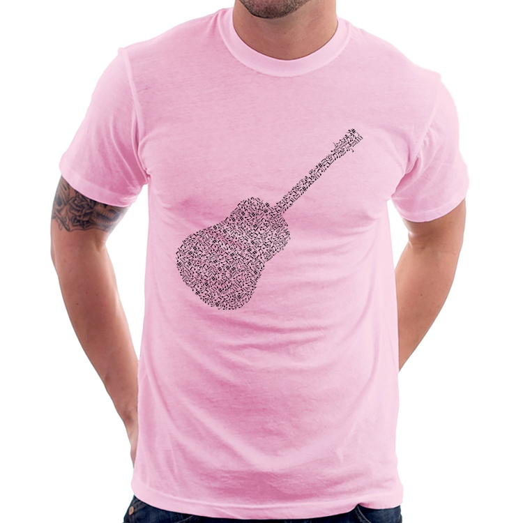 Camiseta Violão Notas Musicais - Rosa Bebê