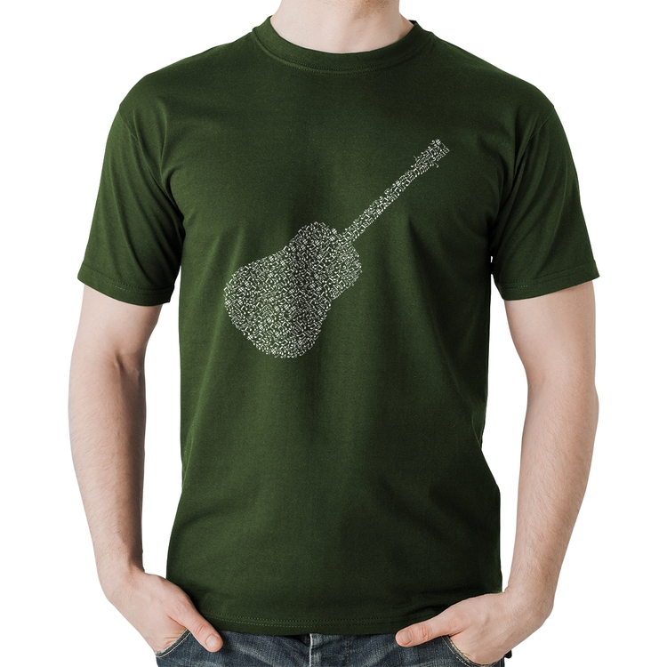 Camiseta Algodão Violão Notas Musicais - Musgo