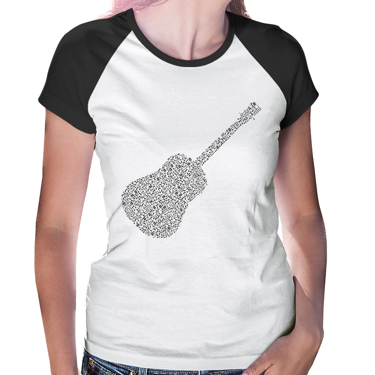 Baby Look Raglan Violão Notas Musicais