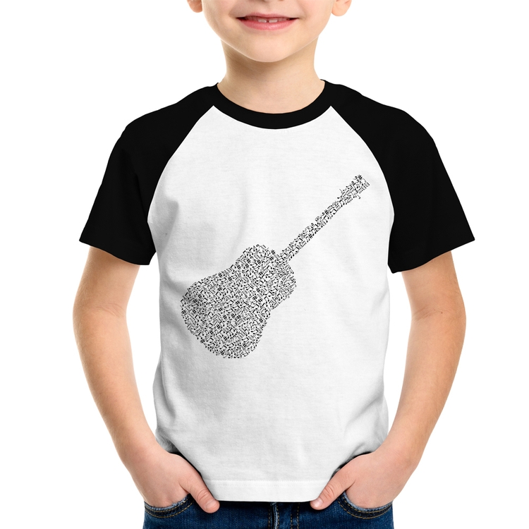 Camiseta Raglan Infantil Violão Notas Musicais