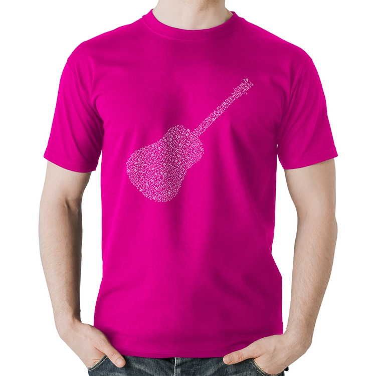 Camiseta Algodão Violão Notas Musicais - Rosa