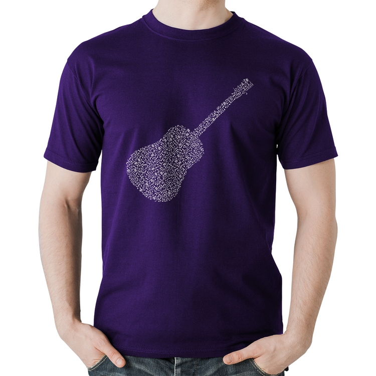 Camiseta Algodão Violão Notas Musicais - Roxa