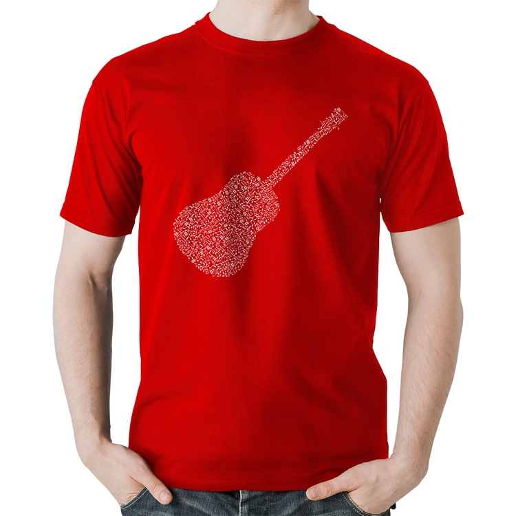 Camiseta Algodão Violão Notas Musicais - Vermelha