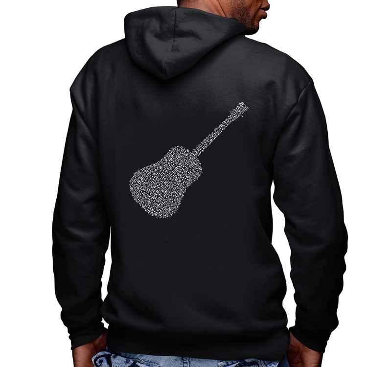 Blusa Moletom Violão Notas Musicais Masculina com Capuz e Zíper