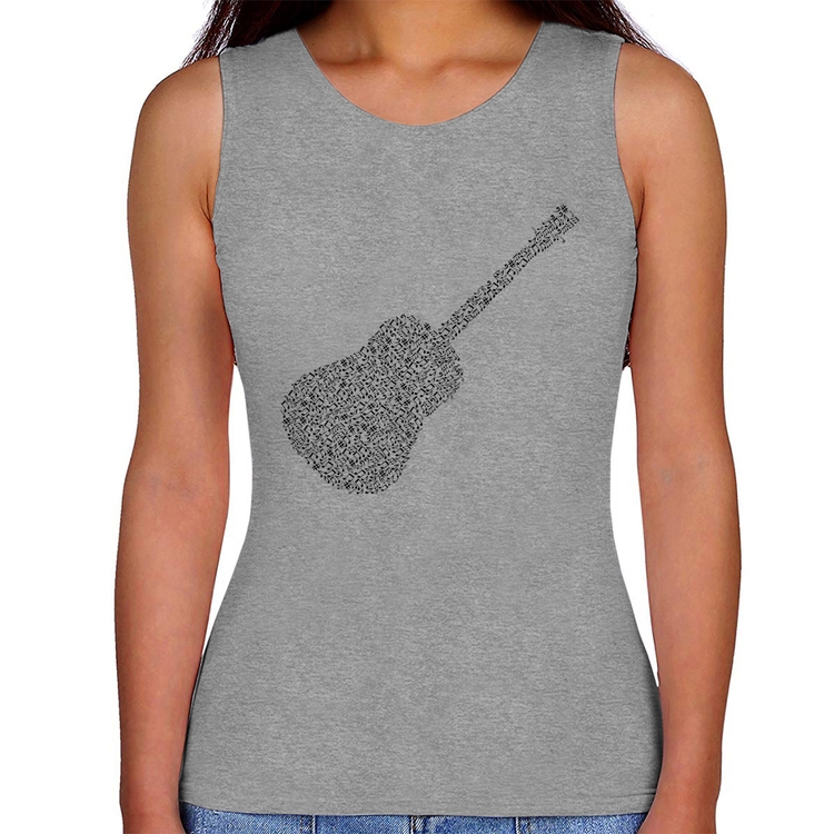 Regata Feminina Violão Notas Musicais - Cinza