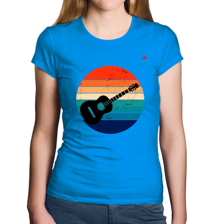 Baby Look Algodão Violão Vintage Sunset - Azul