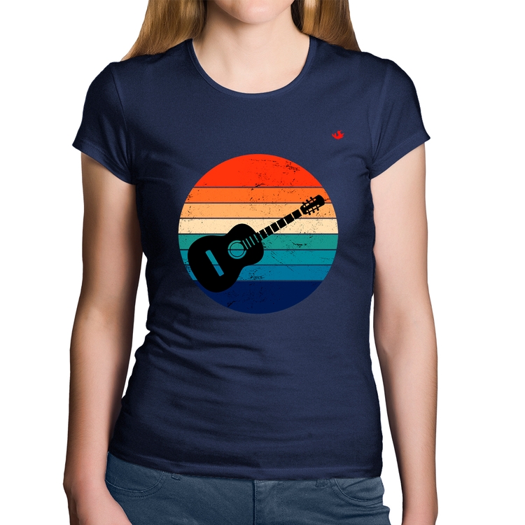 Baby Look Algodão Violão Vintage Sunset - Marinho