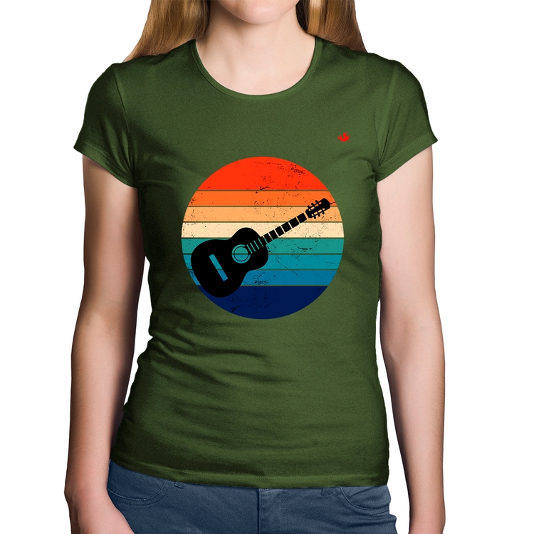 Baby Look Algodão Violão Vintage Sunset - Musgo