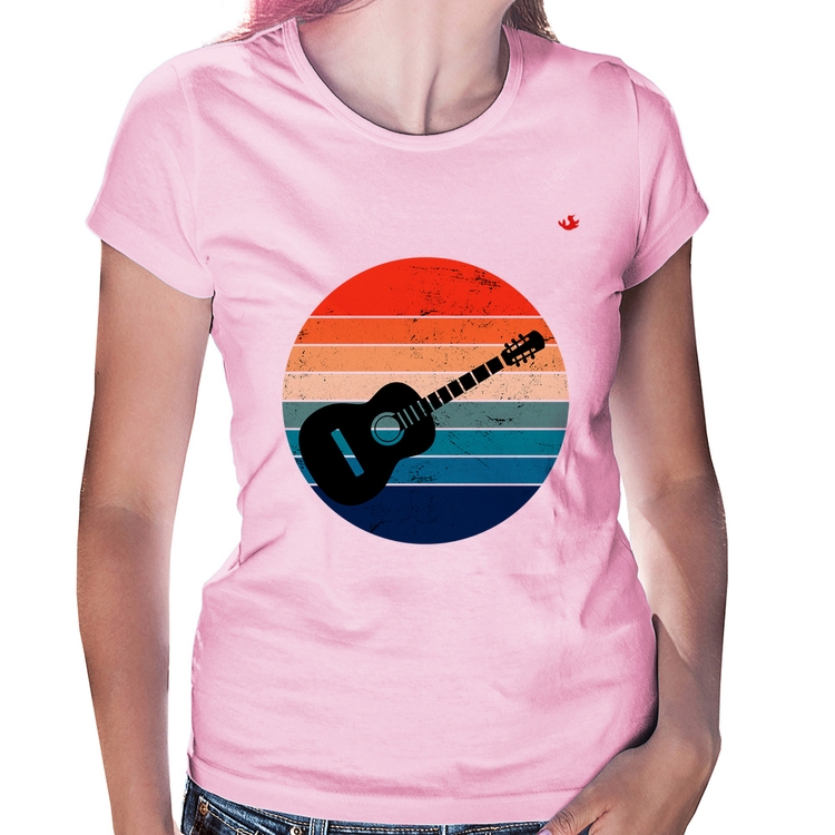 Baby Look Violão Vintage Sunset - Rosa Bebê