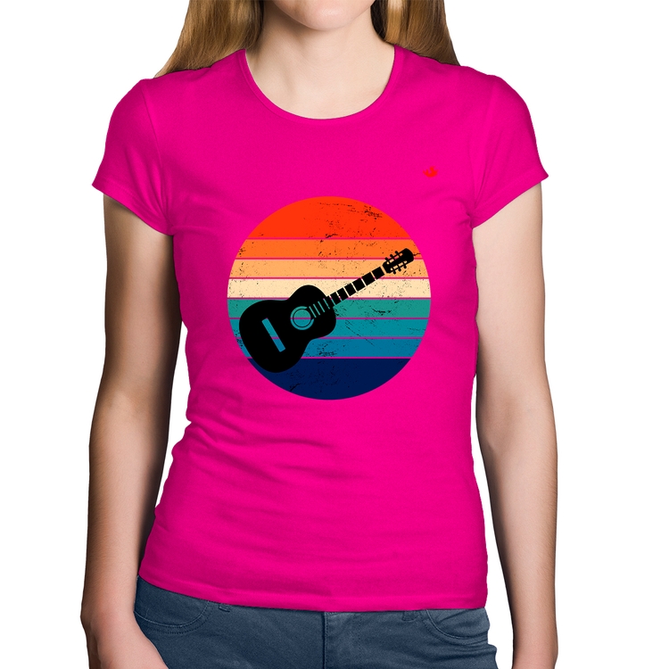 Baby Look Algodão Violão Vintage Sunset - Rosa