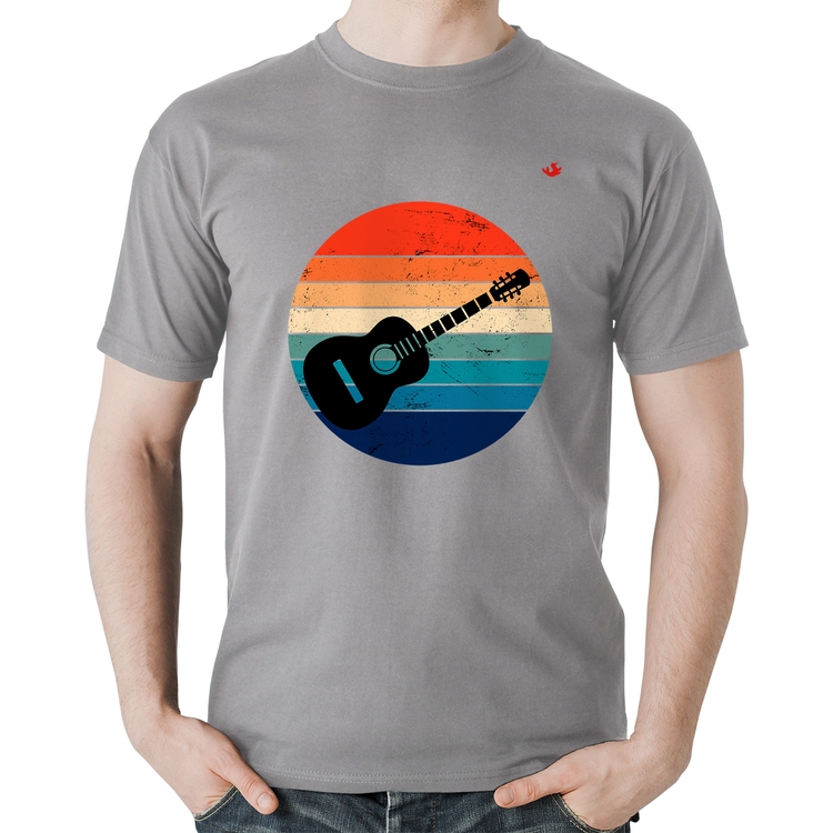 Camiseta Algodão Violão Vintage Sunset - Cinza