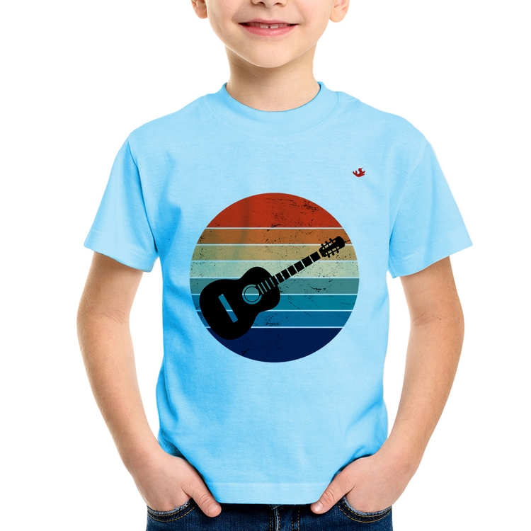 Camiseta Infantil Violão Vintage Sunset - Azul Bebê