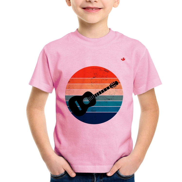 Camiseta Infantil Violão Vintage Sunset - Rosa Bebê