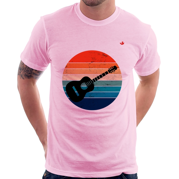 Camiseta Violão Vintage Sunset - Rosa Bebê