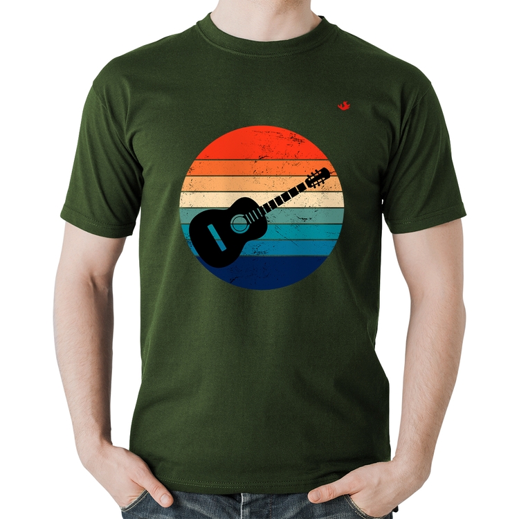 Camiseta Algodão Violão Vintage Sunset - Musgo