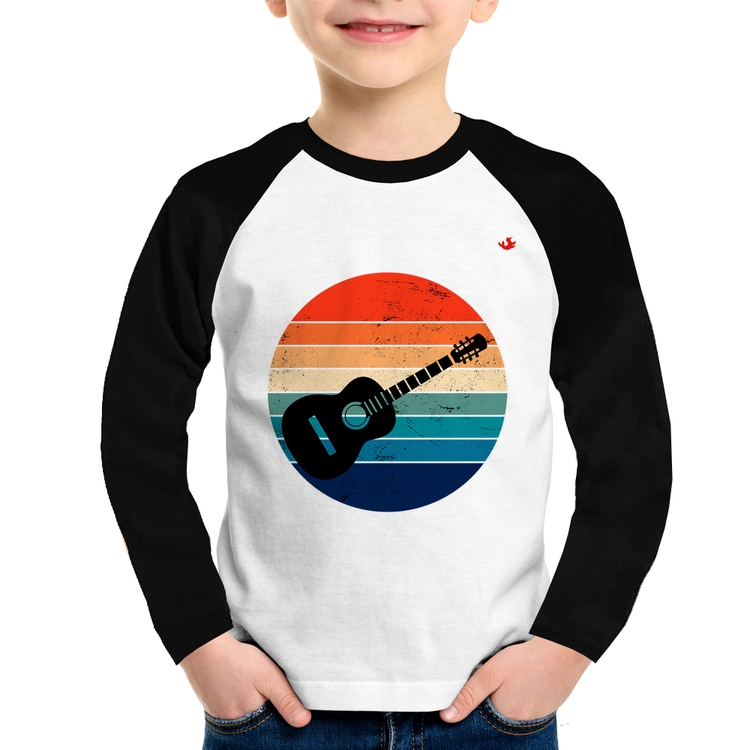 Camiseta Raglan Infantil Violão Vintage Sunset Manga Longa