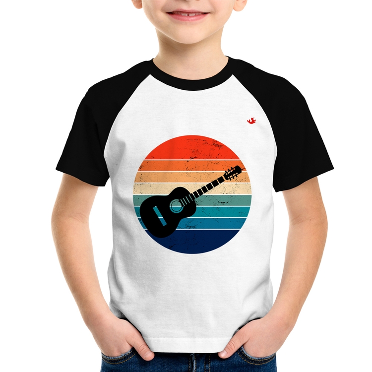 Camiseta Raglan Infantil Violão Vintage Sunset