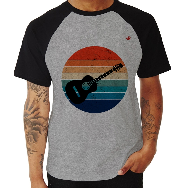 Camiseta Raglan Violão Vintage Sunset - Cinza/Preto