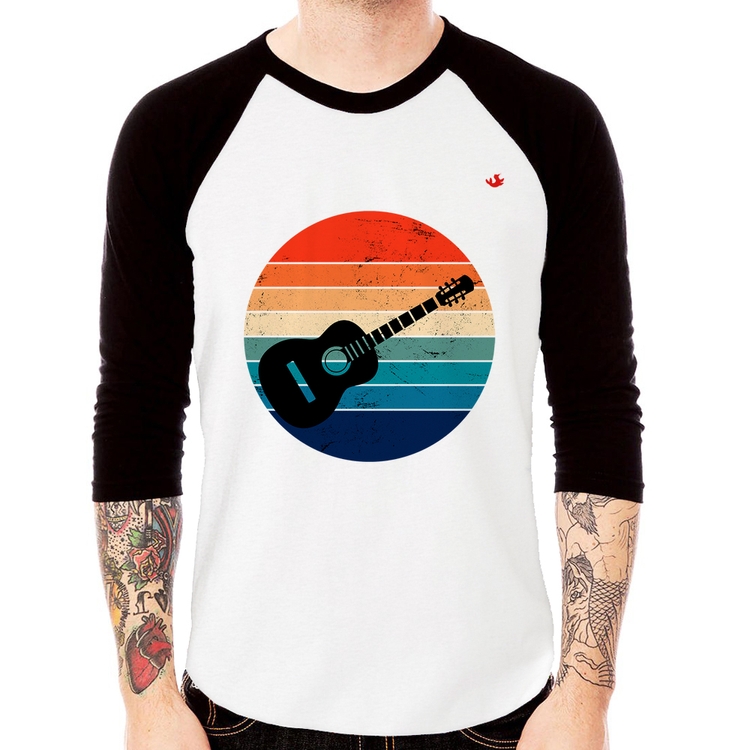 Camiseta Raglan Violão Vintage Sunset Manga 3/4