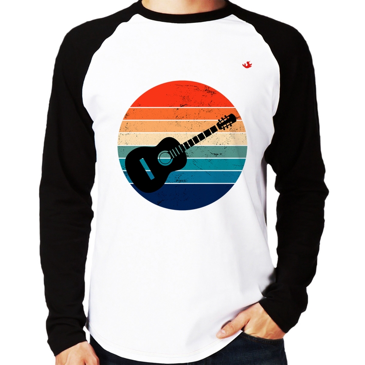 Camiseta Raglan Violão Vintage Sunset Manga Longa
