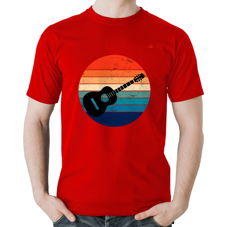 Camiseta Algodão Violão Vintage Sunset - Vermelha