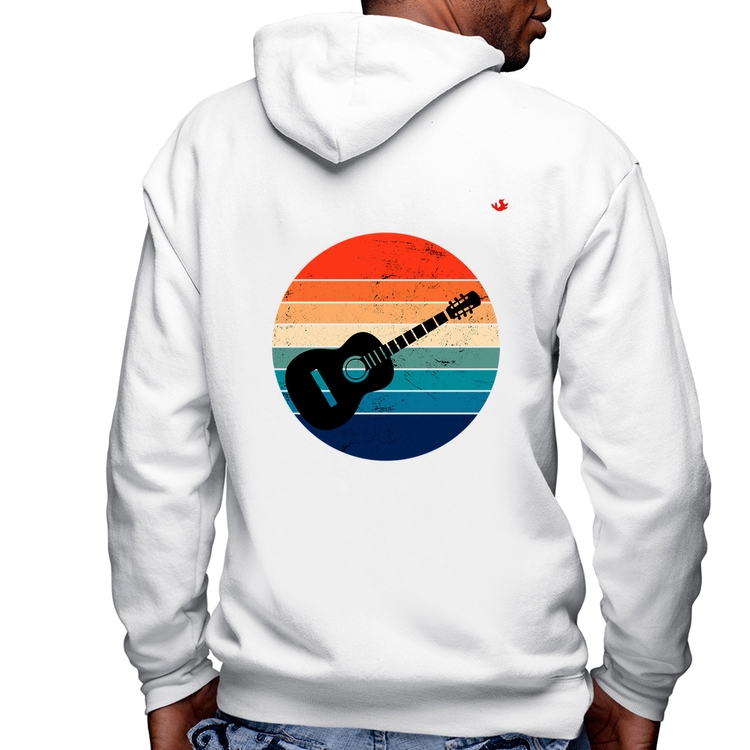 Blusa Moletom Violão Vintage Sunset Masculina com Capuz e Zíper - Branca