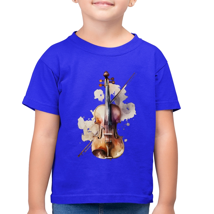 Camiseta Algodão Infantil Violino - Azul Royal