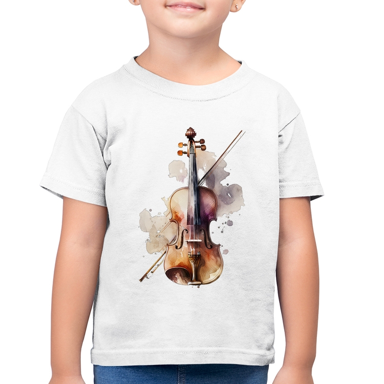 Camiseta Algodão Infantil Violino - Branca