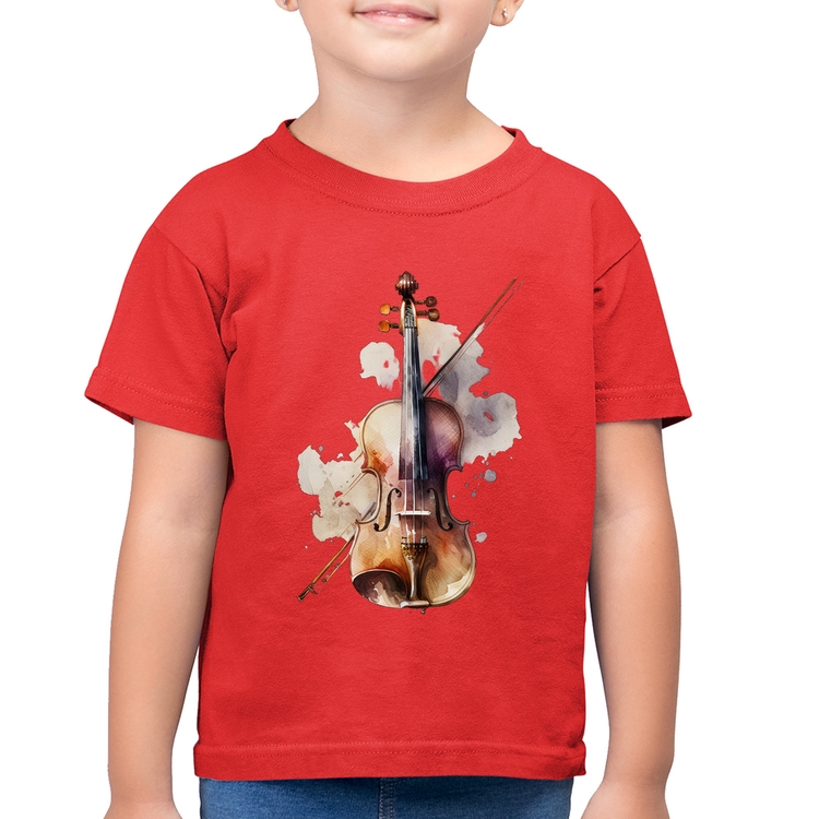 Camiseta Algodão Infantil Violino - Vermelha