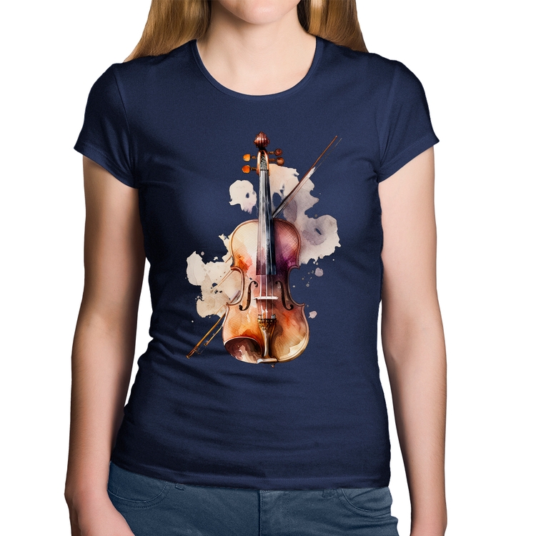 Baby Look Algodão Violino - Marinho