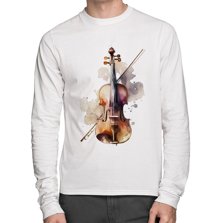 Camiseta Algodão Violino Manga Longa - Branca