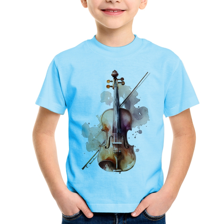 Camiseta Infantil Violino - Azul Bebê