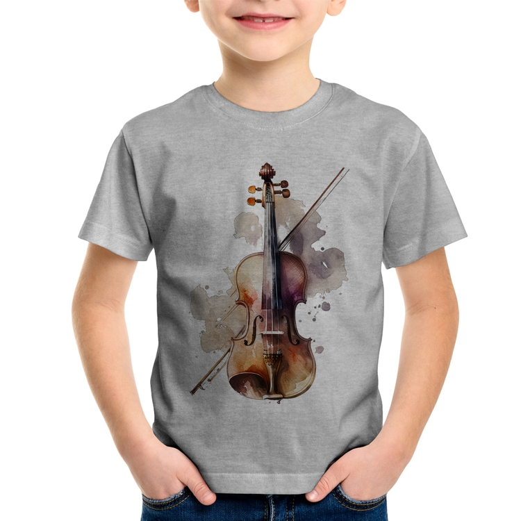 Camiseta Infantil Violino - Cinza