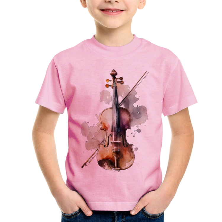Camiseta Infantil Violino - Rosa Bebê