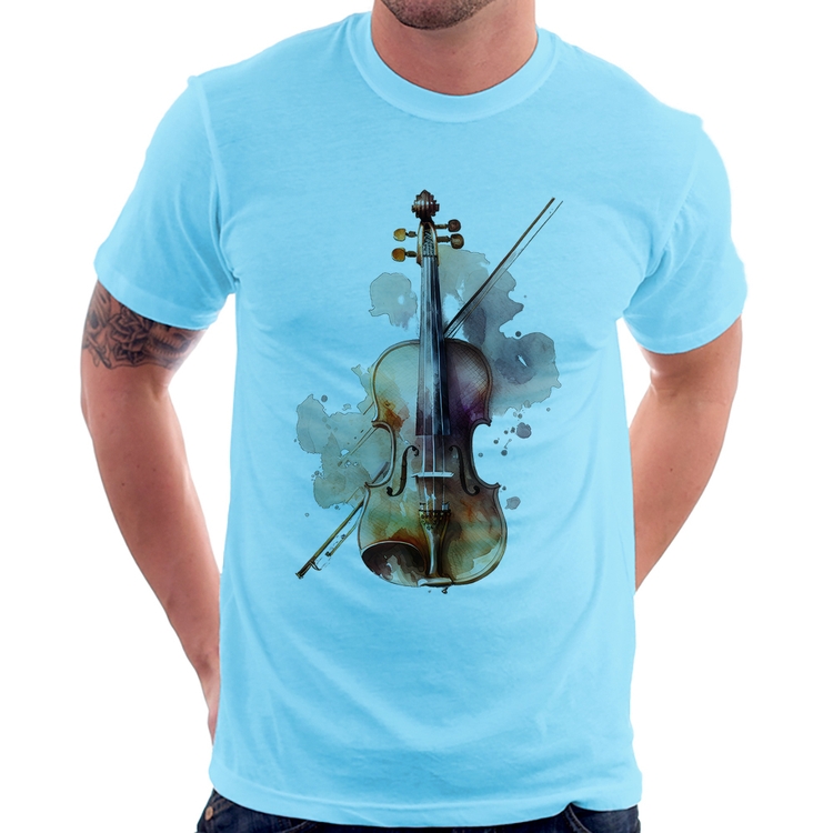 Camiseta Violino - Azul Bebê