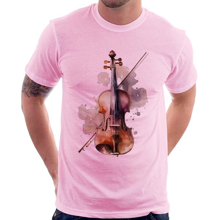 Camiseta Violino - Rosa Bebê