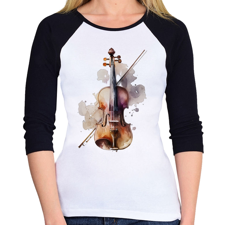 Baby Look Raglan Violino Manga 3/4