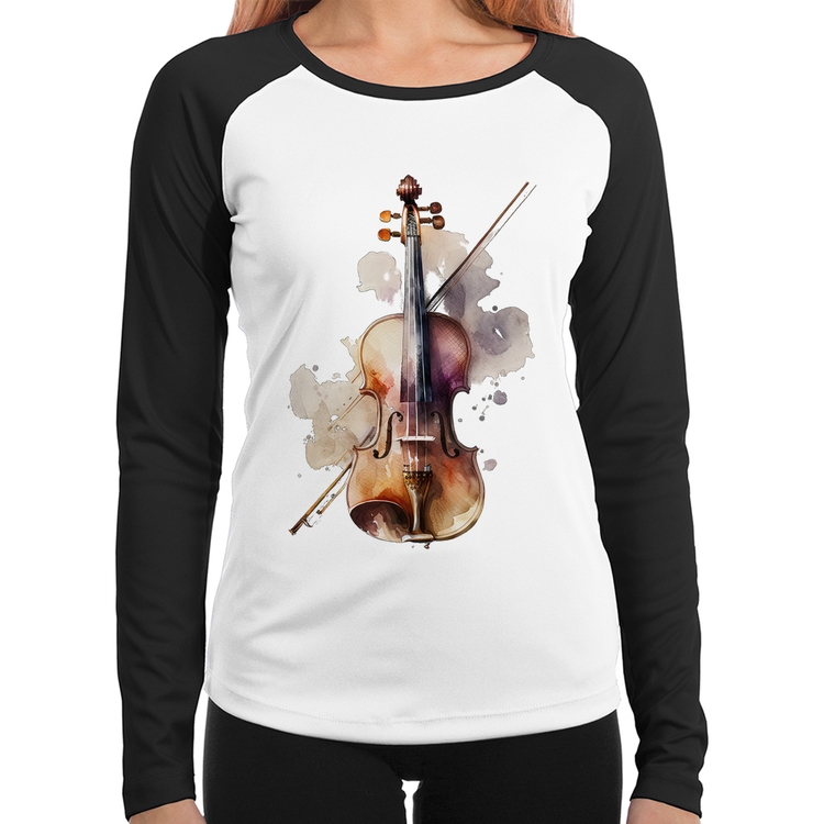 Baby Look Raglan Violino Manga Longa