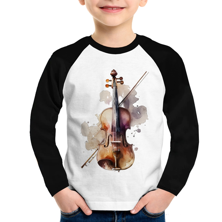 Camiseta Raglan Infantil Violino Manga Longa